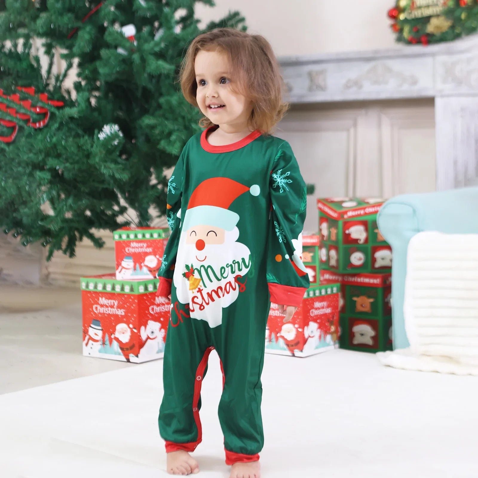Santa Claus Green Print Christmas Pyjamas