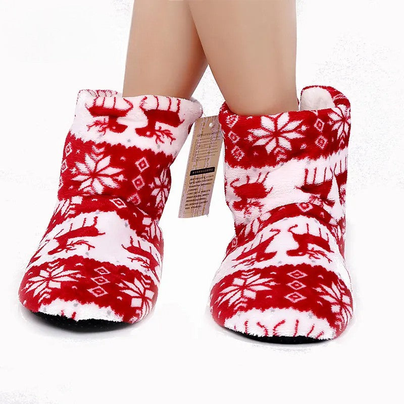 Festive Reindeer Flannel Slippers