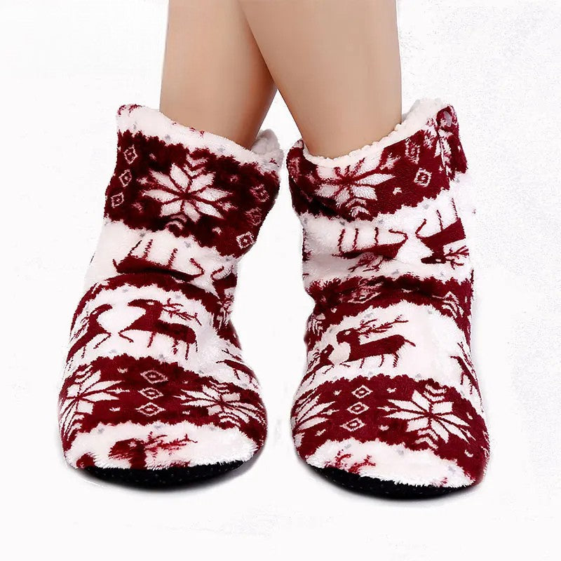 Festive Reindeer Flannel Slippers